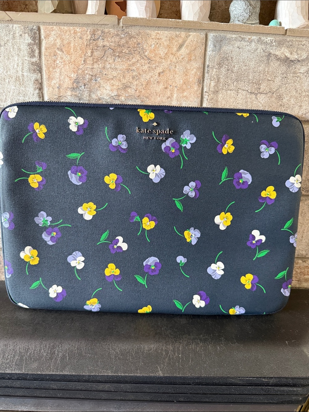 kate spade Navy Floral Laptop Sleeve with Yellow & Purple Pansies